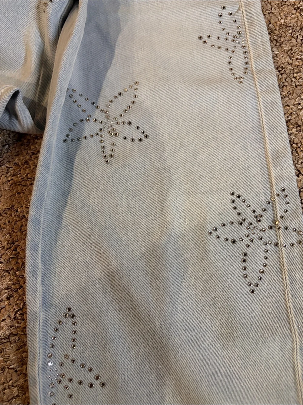 Zara Light Blue Starfish-Stud Wide Leg Jeans